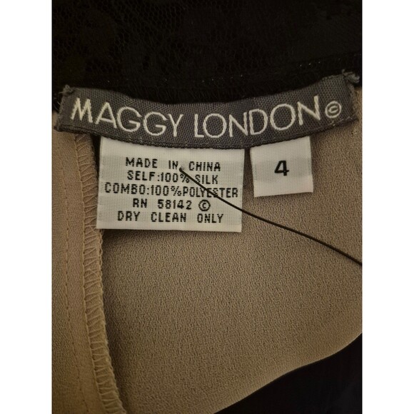 Maggy London VTG 20s Style Silk Chiffon Lace Fit & Flare Midi Dress Black Sz 2/4 - Picture 7 of 7